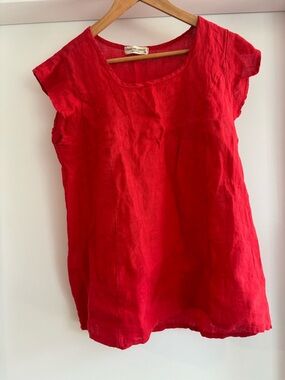 100% Linen Made in Italy 🇮🇹 Women's Red Linen Scoop Neck Tunic